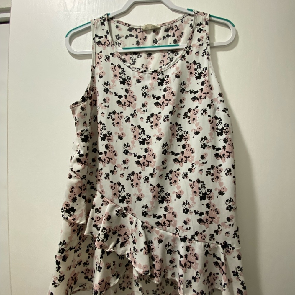 White Floral Sleeveless Ruffle Top